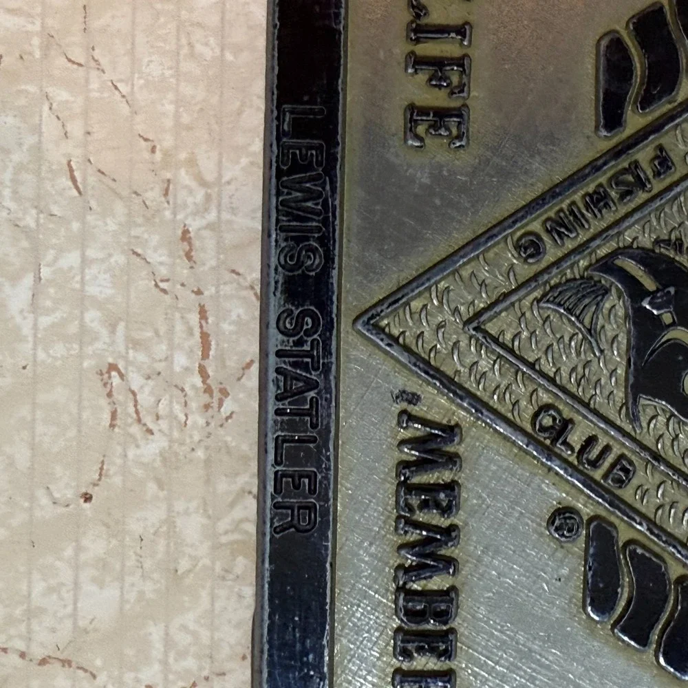 Vtg North‎ American Fishing Club Life Member Belt Buckle Engraved Name
